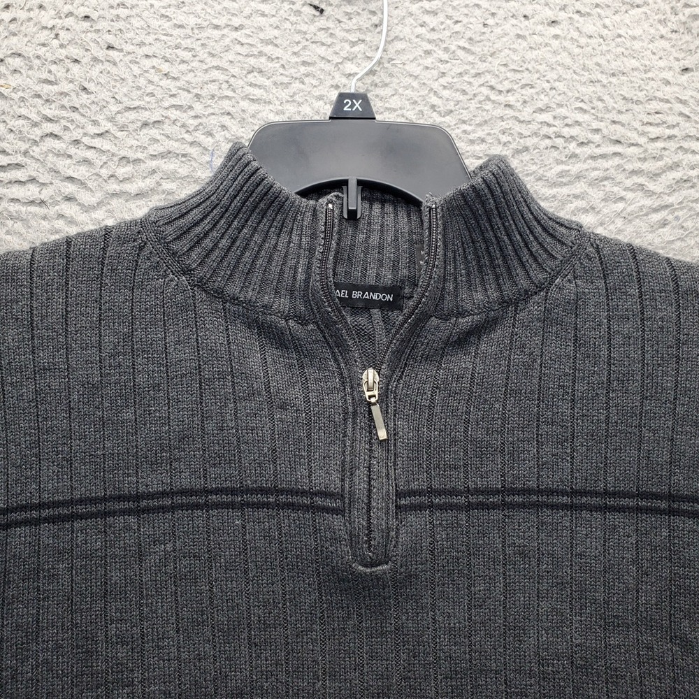Michael Brandon Sweater Mens XL Gray Chunky Knit Classic Fit Mock Neck 1/4 Zip - Picture 7 of 7